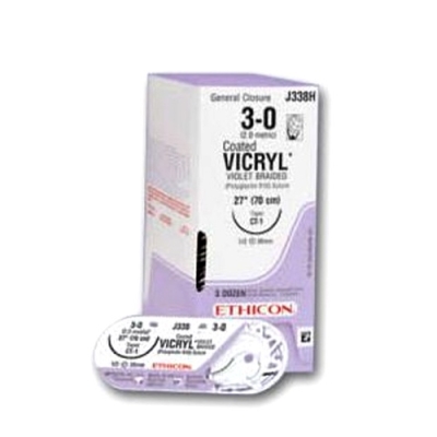 Ethicon NW2401 Vicryl USP 3-0, 3/8 Circle Round Body Sutures