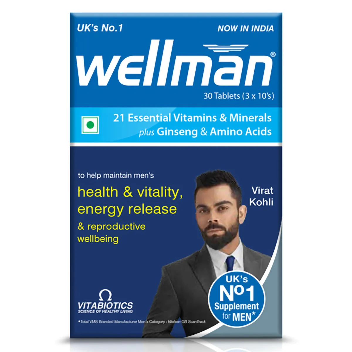 Wellman Health Supplement for Men with Vitamins & Minerals, Ginseng & Amino Acids | For Energy Release & Vitality | Tablet