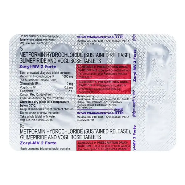 Zoryl MV Forte 2mg/1000mg/0.2mg Tablet