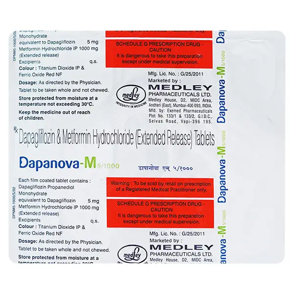 Dapanova M 5mg/1000mg Tablet