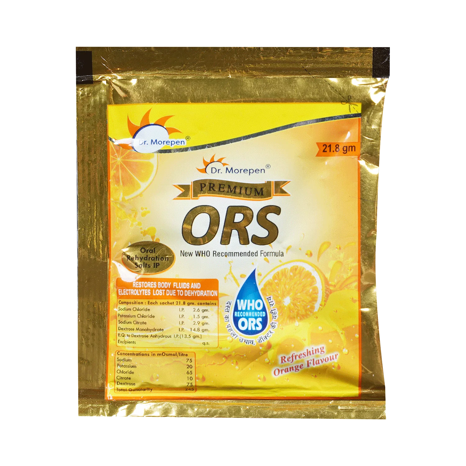 Dr. Morepen Premium ORS Powder | Sachet for Oral Rehydration (21.8gm Each)Flavour Orange