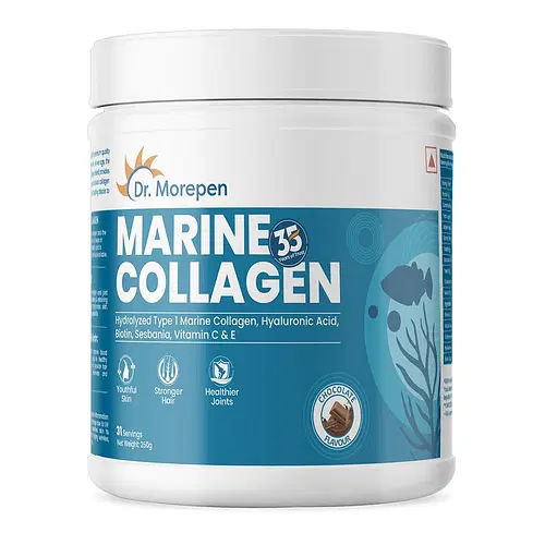 Dr. Morepen Collagen (Marine) Skin Protein with Hyaluronic Acid, Vitamin C & Biotin | Flavour Chocolate Powder