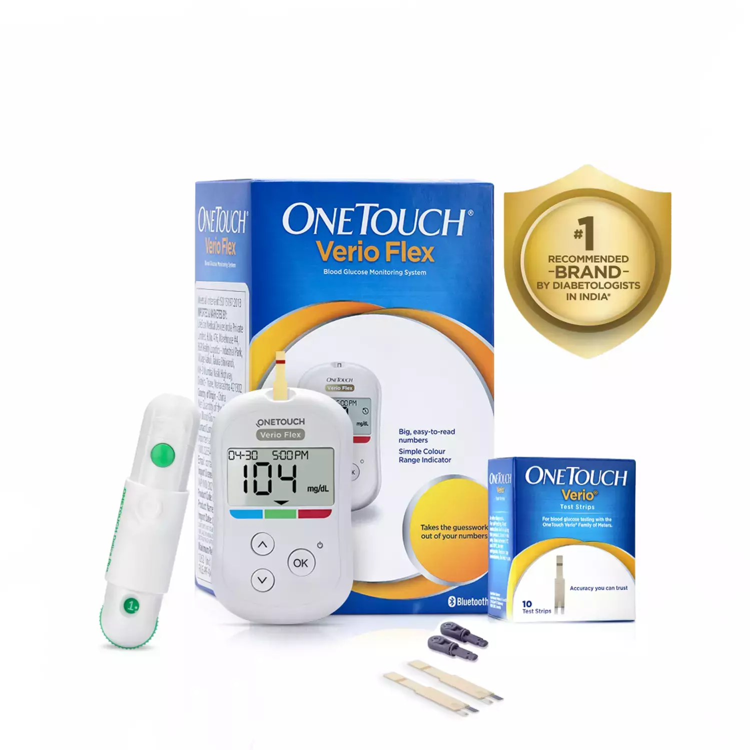 OneTouch Verio Flex Glucometer (Box of 10 Test strips Free)