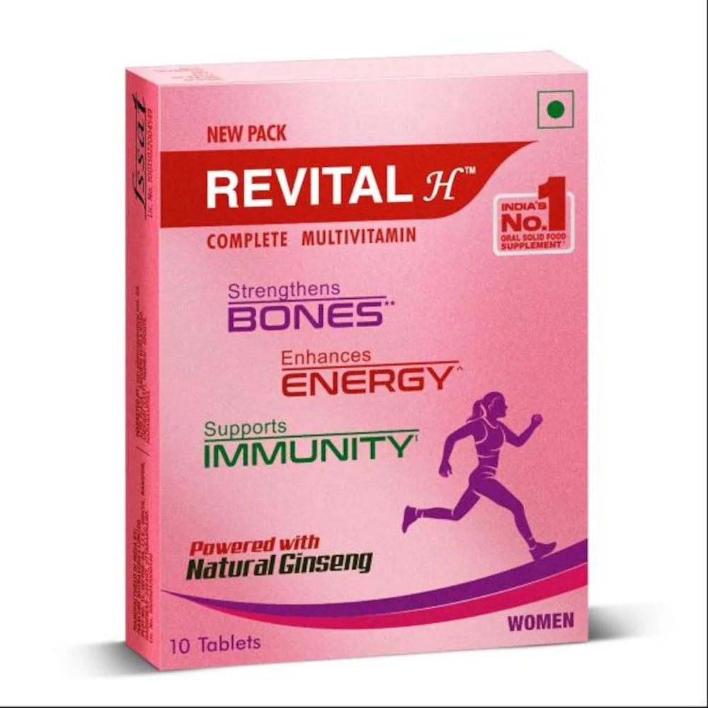 Revital H Woman Tablet 10's with Multivitamins, Calcium, Zinc & Natural Ginseng | For Daily Immunity, Strong Bones & Energy