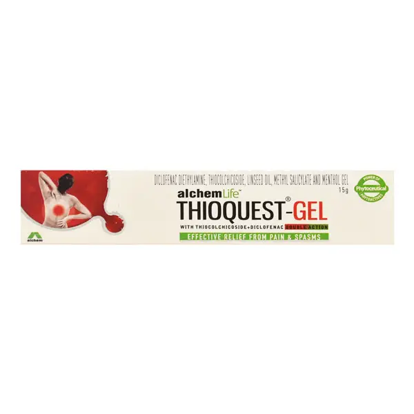 Thioquest Gel with Thiocolchicoside & Diclofenac | For Muscle Pain & Spasms Relief 15gm