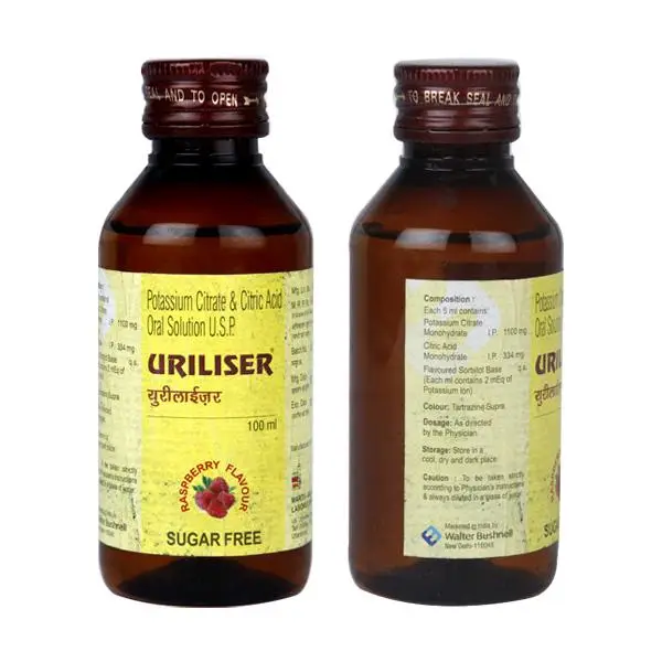 Uriliser Potassium Citrate & Citric Acid Oral Solution | Sugar-Free | Flavour Raspberry 100ml