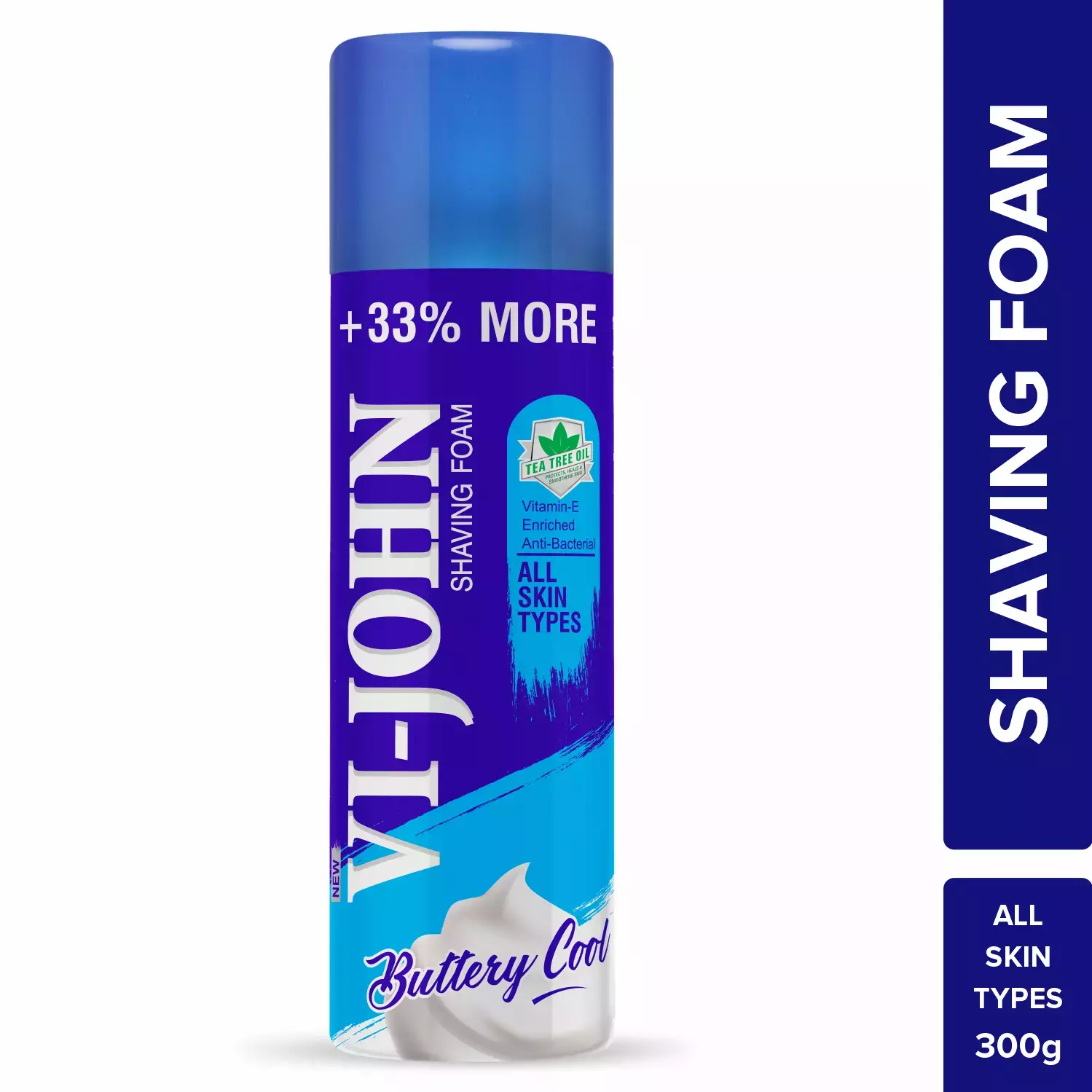 Vi-John All Skin Type Shaving Foam-Men | Vitamin E Enriched & Anti Bacterial (300ml+33% Extra)